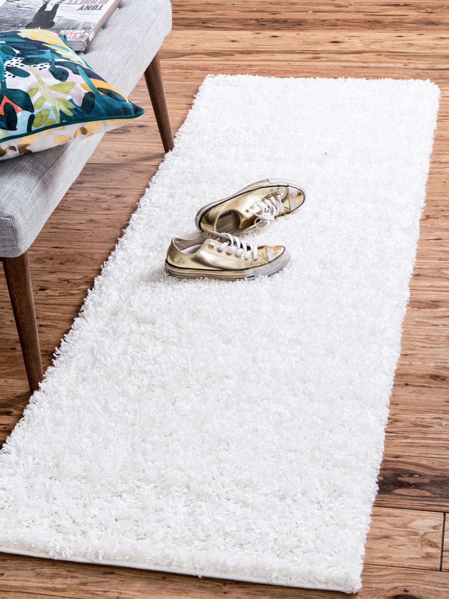 Snow White 2' 7 x 13' 1 Solid Shag Runner Area Rug Thick Soft Touch Fluffy & Plush Shaggy Pile Durable Minimalist Carpet for Classic Interior Design for Sale at Rug Engine