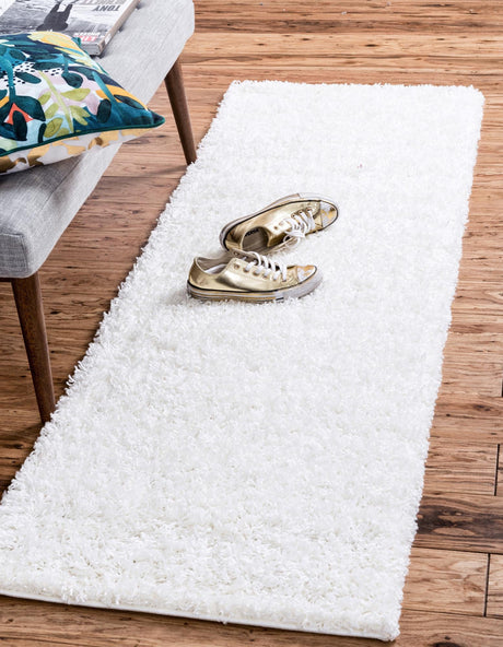 Snow White 2' 7 x 13' 1 Solid Shag Runner Area Rug Thick Soft Touch Fluffy & Plush Shaggy Pile Durable Minimalist Carpet for Classic Interior Design for Sale at Rug Engine