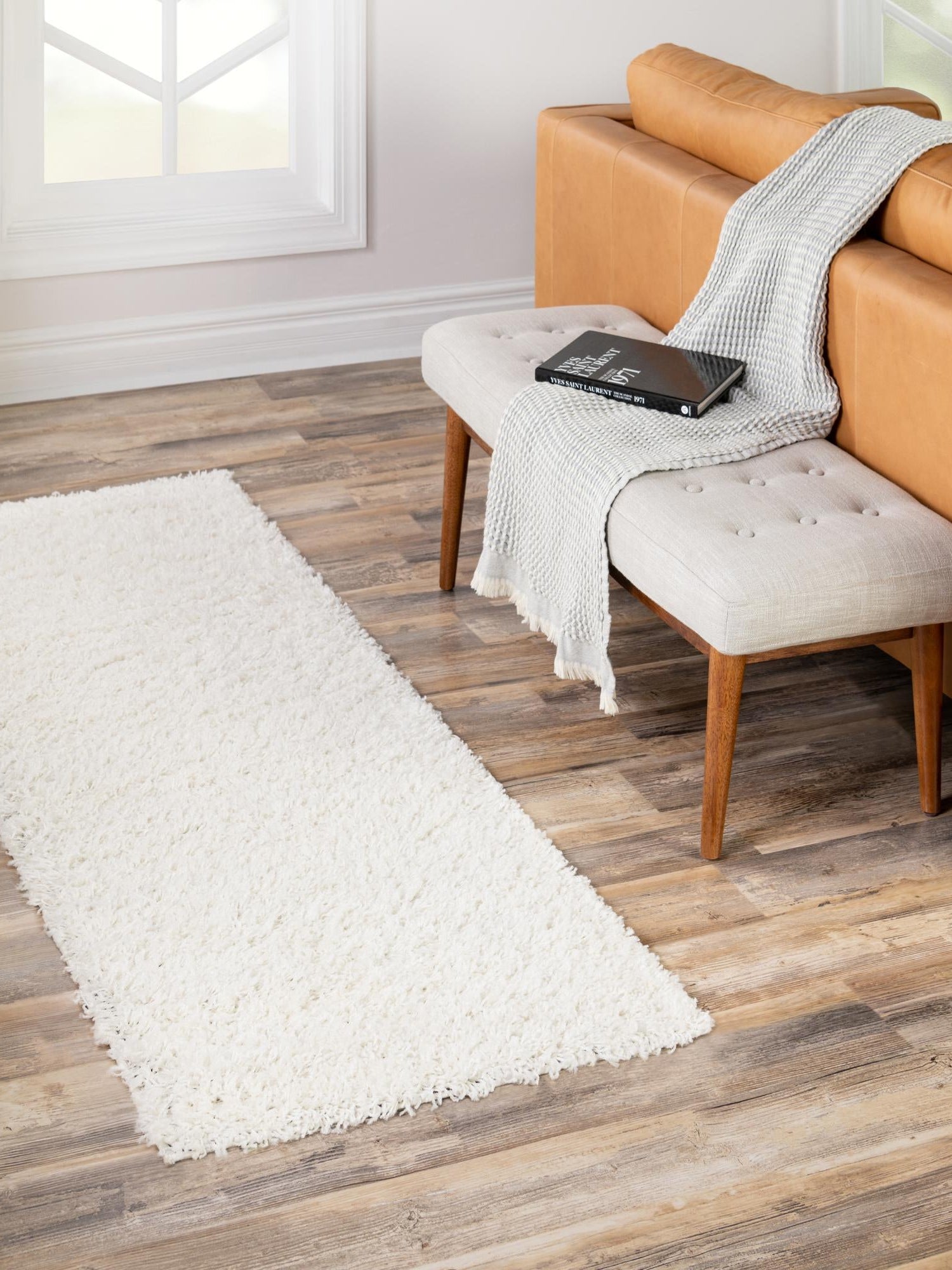 Snow White 2' 7 x 19' 8 Solid Shag Runner Area Rug Thick Soft Touch Fluffy & Plush Shaggy Pile Durable Minimalist Carpet for Classic Interior Design for Sale at Rug Engine