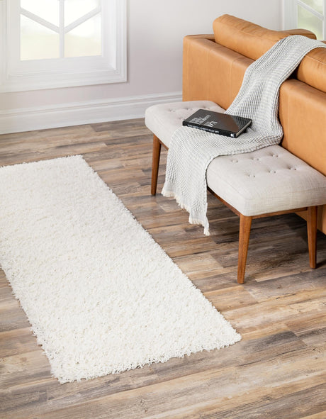 Snow White 2' 7 x 19' 8 Solid Shag Runner Area Rug Thick Soft Touch Fluffy & Plush Shaggy Pile Durable Minimalist Carpet for Classic Interior Design for Sale at Rug Engine