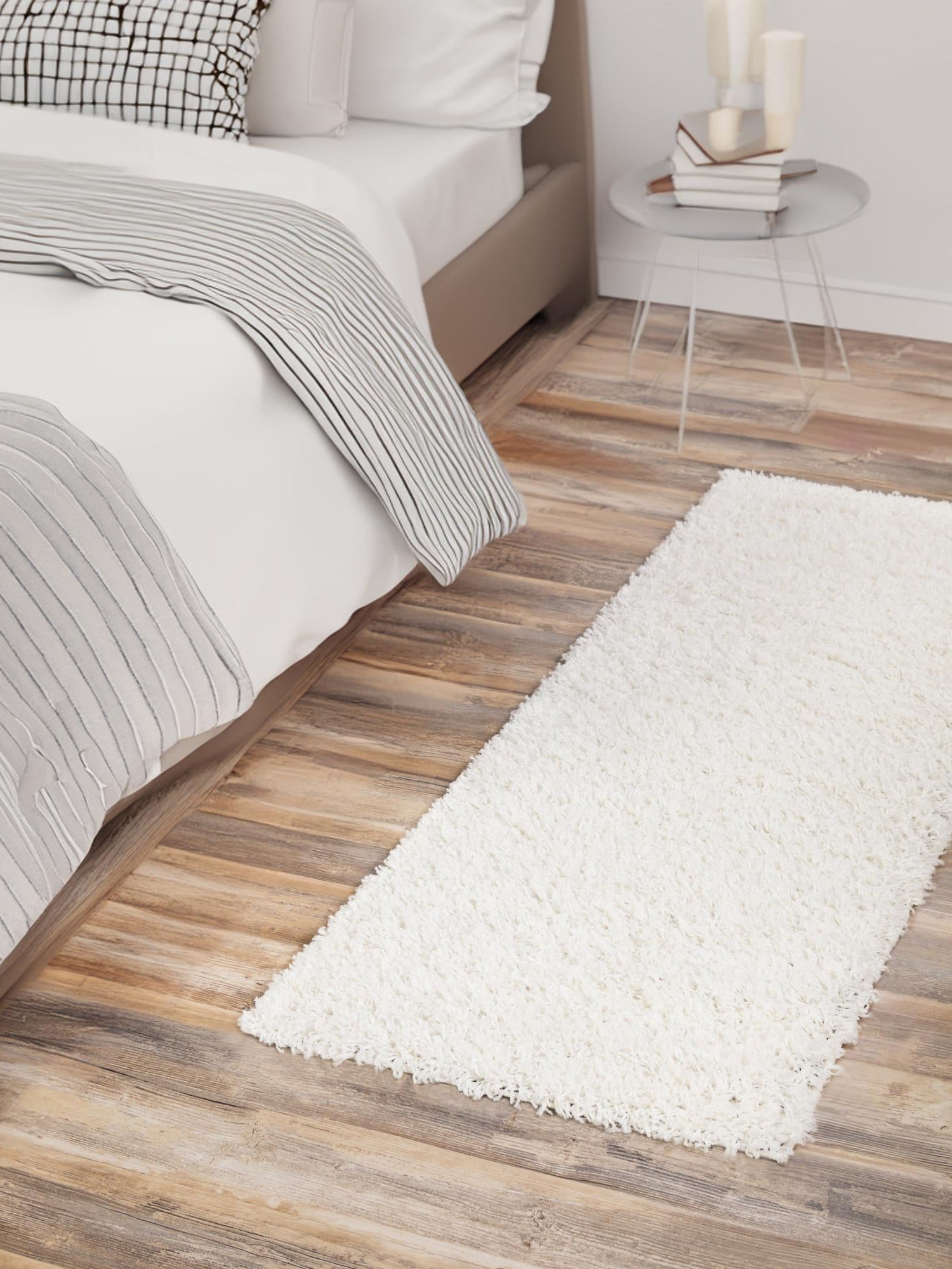 Snow White 2' 1 x 6' 5 Solid Shag Runner Area Rug Thick Soft Touch Fluffy & Plush Shaggy Pile