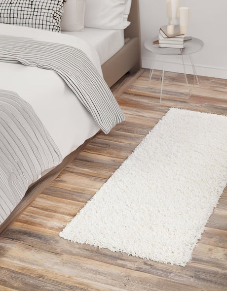 Snow White 2' 7 x 13' 1 Solid Shag Runner Area Rug Thick Soft Touch Fluffy & Plush Shaggy Pile Durable Minimalist Carpet for Classic Interior Design for Sale at Rug Engine