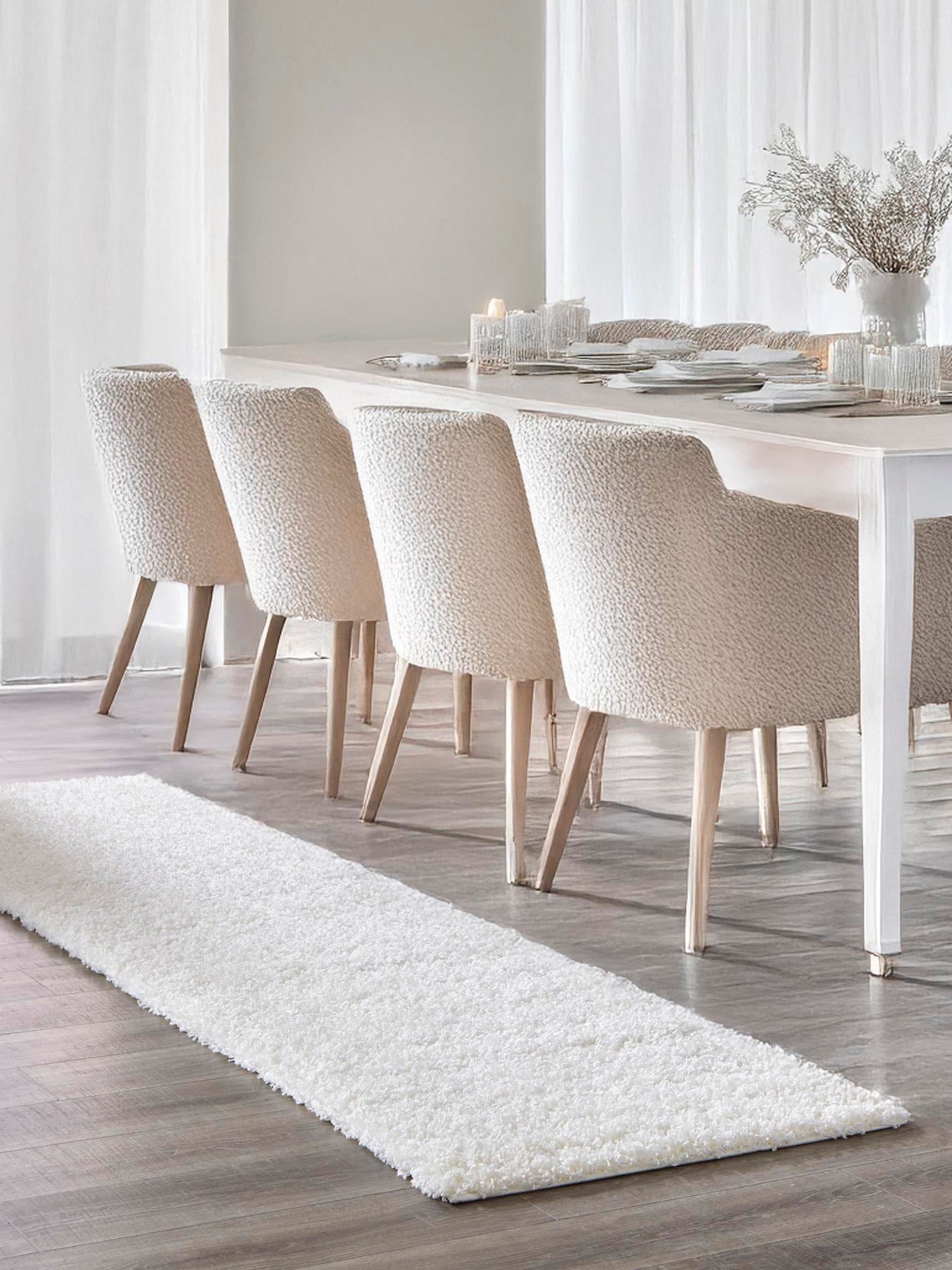 Snow White 2' 7 x 16' 5 Solid Shag Runner Area Rug Thick Soft Touch Fluffy & Plush Shaggy Pile Durable Minimalist Carpet for Classic Interior Design for Sale at Rug Engine