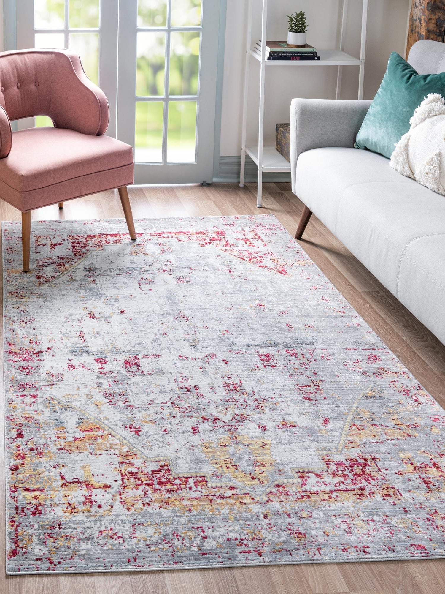 Gray 8' x 10' Austin Rectangle Area Rug 100% Polyester Durable Cotton Backing Living Dining Room Bedroom Office Vintage Decor Carpet for Sale at Rug Engine