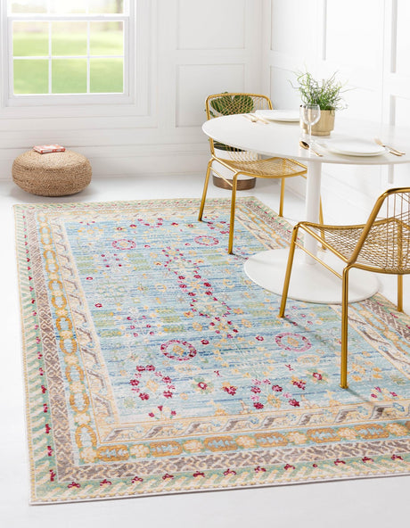 Blue 4' 1 x 6' 1 Austin Rectangle Area Rug 100% Polyester Durable Cotton Backing Living Dining Room Bedroom Office Vintage Decor Carpet for Sale at Rug Engine