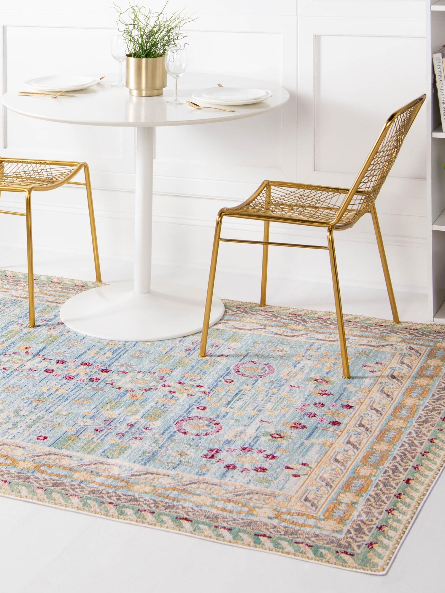 Blue 4' 1 x 6' 1 Austin Rectangle Area Rug 100% Polyester Durable Cotton Backing Living Dining Room Bedroom Office Vintage Decor Carpet for Sale at Rug Engine
