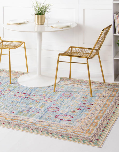 Blue 4' 1 x 6' 1 Austin Rectangle Area Rug 100% Polyester Durable Cotton Backing Living Dining Room Bedroom Office Vintage Decor Carpet for Sale at Rug Engine