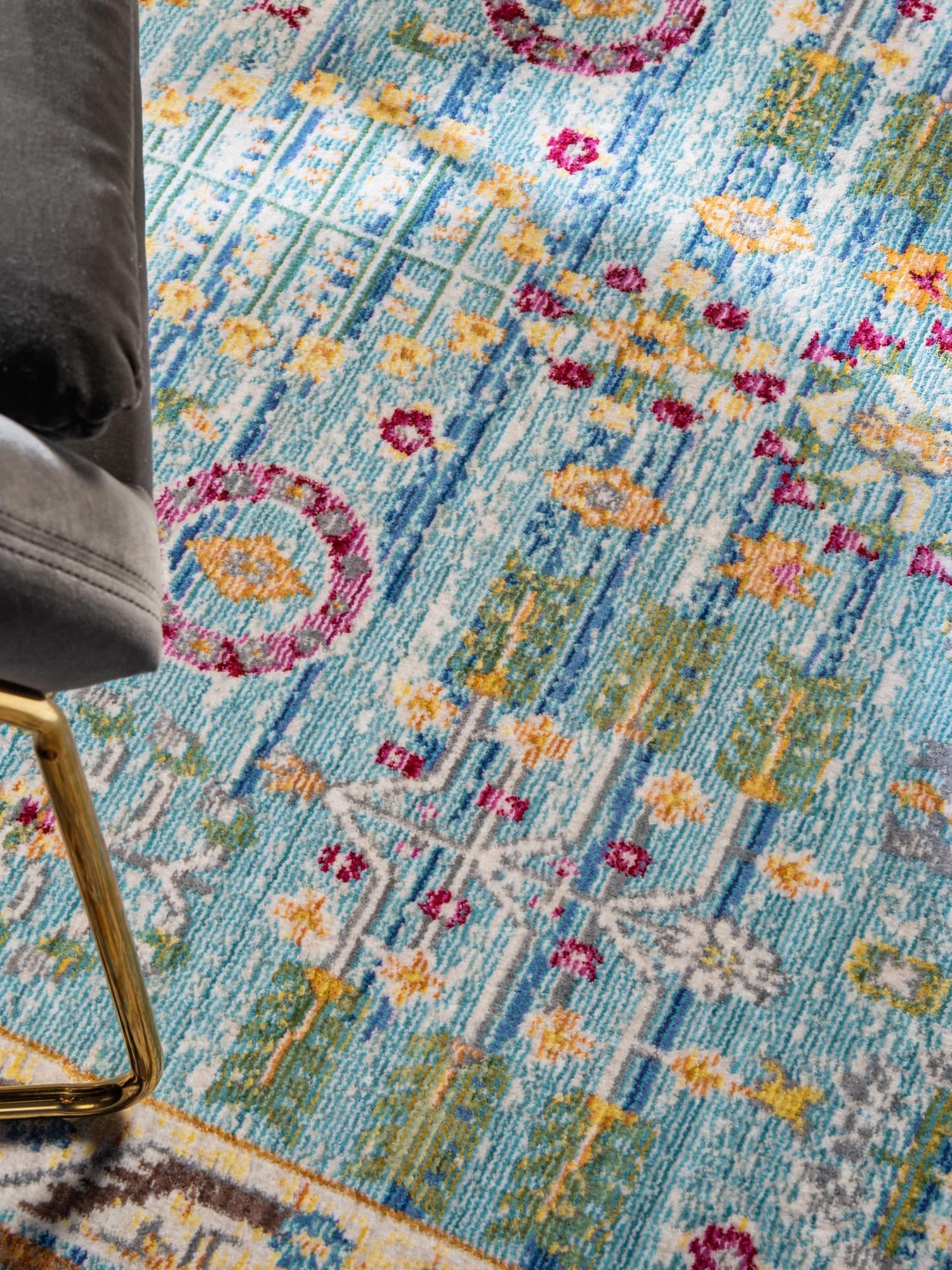 Blue 4' 1 x 6' 1 Austin Rectangle Area Rug 100% Polyester Durable Cotton Backing Living Dining Room Bedroom Office Vintage Decor Carpet for Sale at Rug Engine