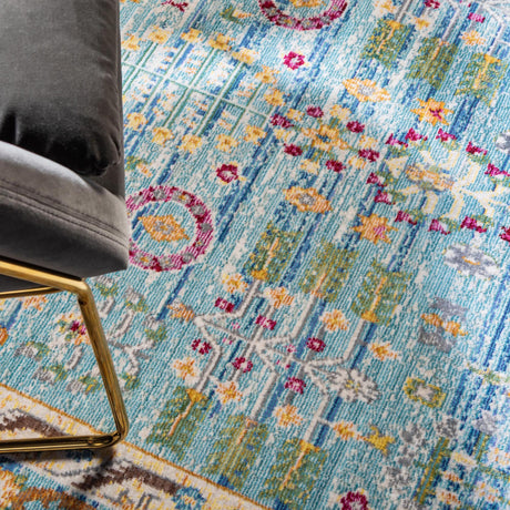 Blue 4' 1 x 6' 1 Austin Rectangle Area Rug 100% Polyester Durable Cotton Backing Living Dining Room Bedroom Office Vintage Decor Carpet for Sale at Rug Engine