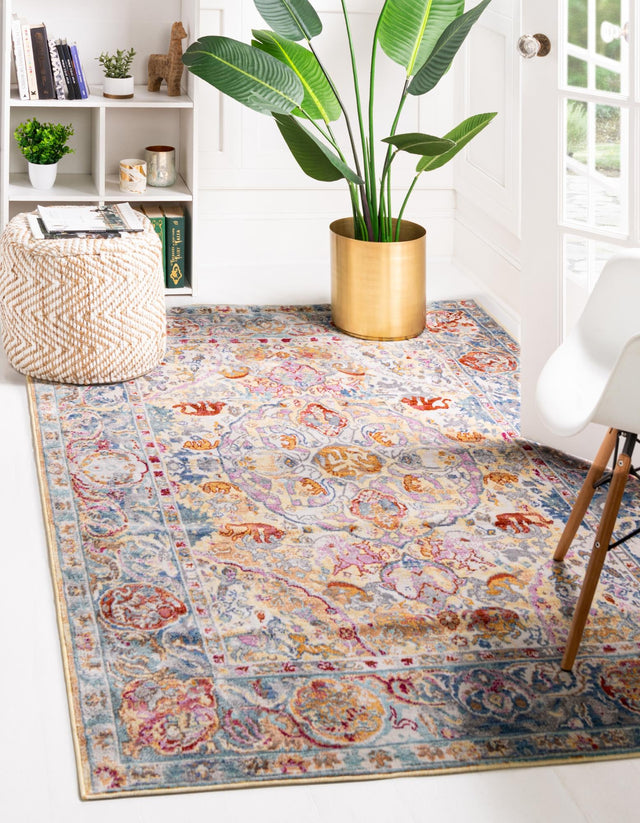 Beige 4' 1 x 6' 1 Austin Rectangle Area Rug 100% Polyester Durable Cotton Backing Living Dining Room Bedroom Office Vintage Decor Carpet for Sale at Rug Engine