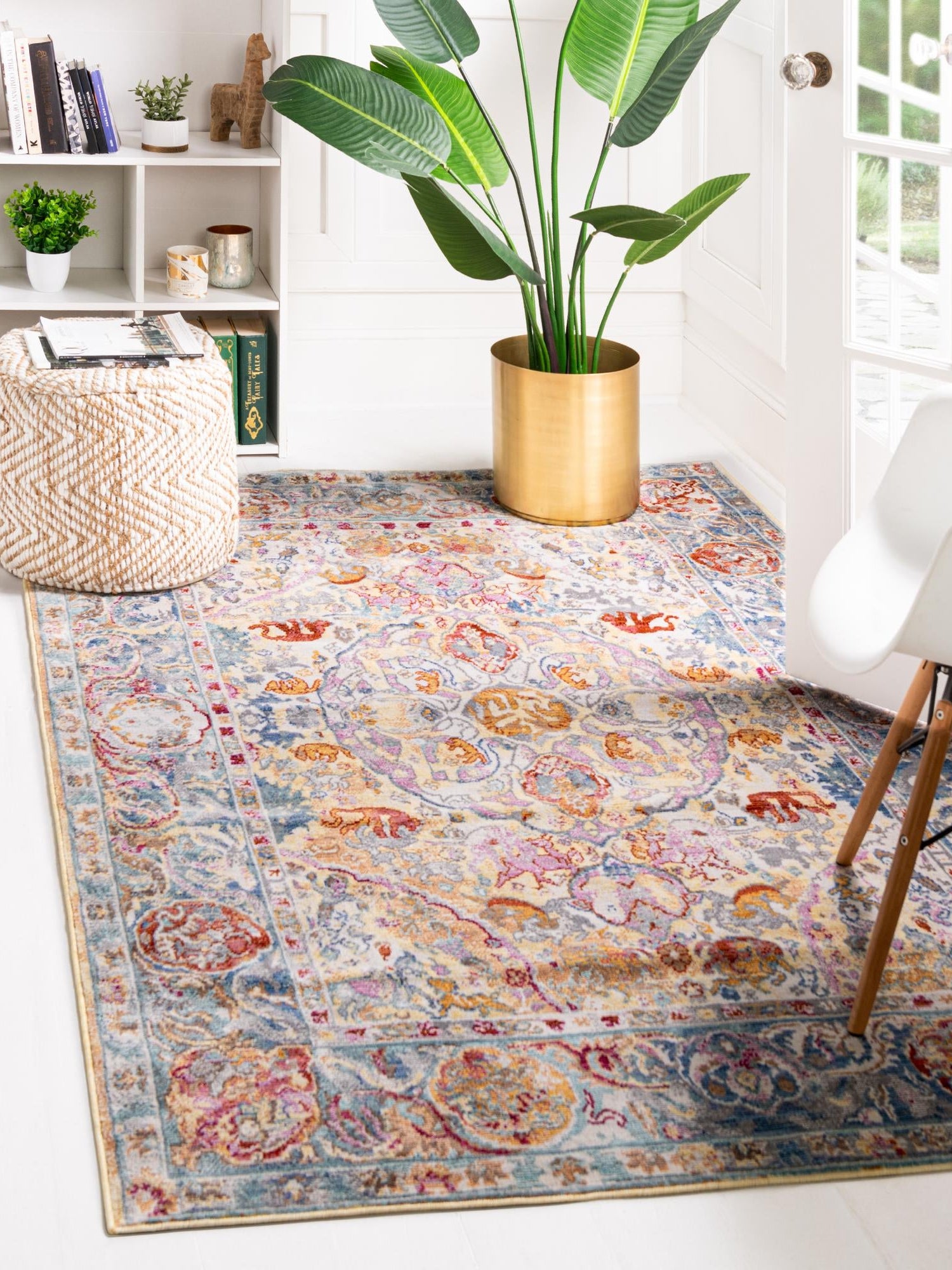 Beige 5' x 8' Austin Rectangle Area Rug 100% Polyester Durable Cotton Backing Living Dining Room Bedroom Office Vintage Decor Carpet for Sale at Rug Engine