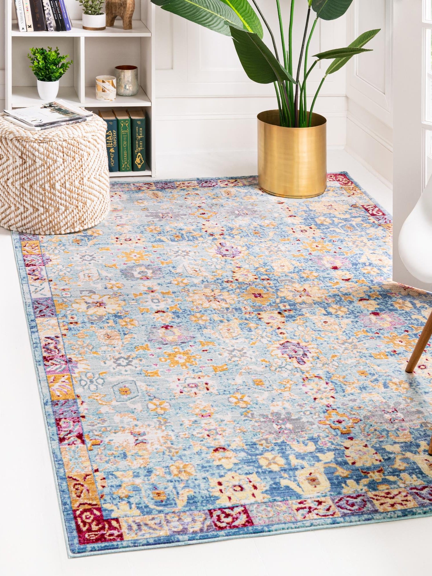 Blue 4' 1 x 6' 1 Austin Rectangle Area Rug 100% Polyester Durable Cotton Backing Living Dining Room Bedroom Office Vintage Decor Carpet for Sale at Rug Engine