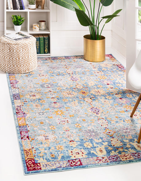 Blue 4' 1 x 6' 1 Austin Rectangle Area Rug 100% Polyester Durable Cotton Backing Living Dining Room Bedroom Office Vintage Decor Carpet for Sale at Rug Engine
