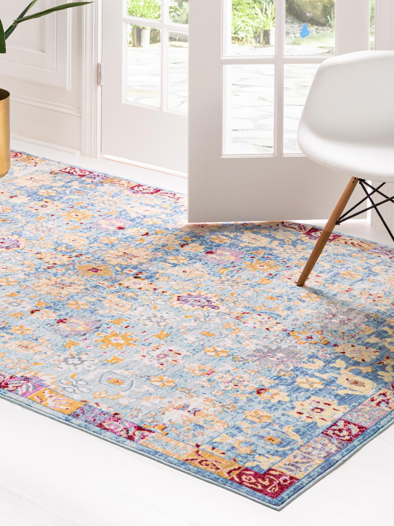 Blue 4' 1 x 6' 1 Austin Rectangle Area Rug 100% Polyester Durable Cotton Backing Living Dining Room Bedroom Office Vintage Decor Carpet for Sale at Rug Engine