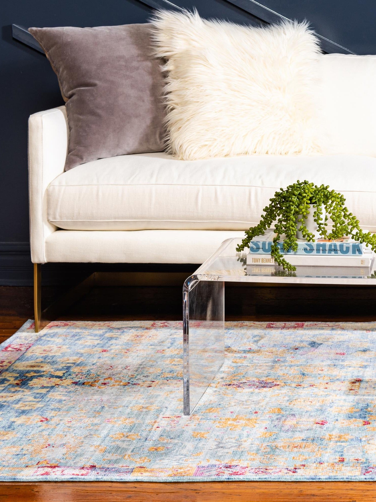Blue 4' 1 x 6' 1 Austin Rectangle Area Rug 100% Polyester Durable Cotton Backing Living Dining Room Bedroom Office Vintage Decor Carpet for Sale at Rug Engine