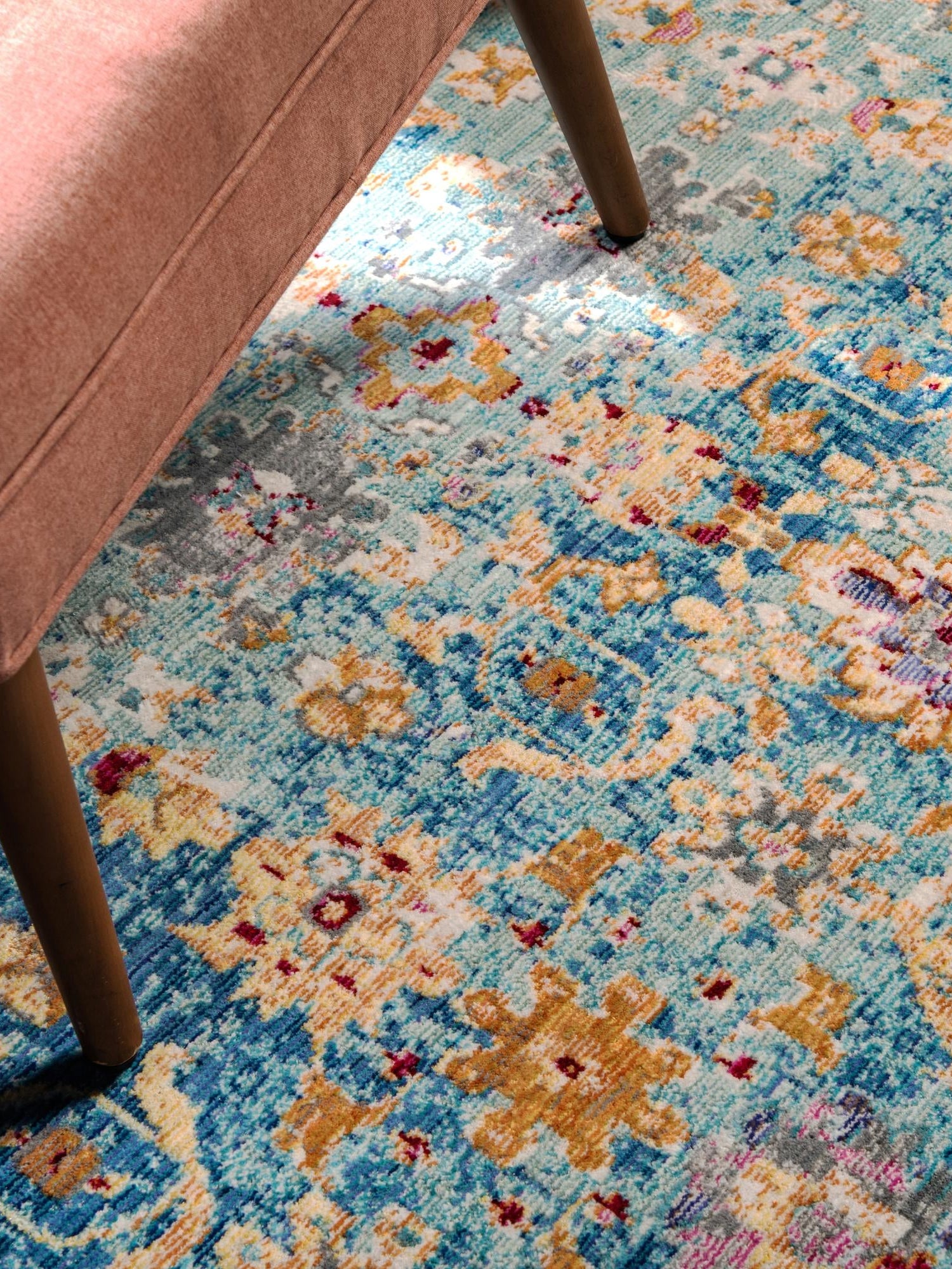 Blue 4' 1 x 6' 1 Austin Rectangle Area Rug 100% Polyester Durable Cotton Backing Living Dining Room Bedroom Office Vintage Decor Carpet for Sale at Rug Engine