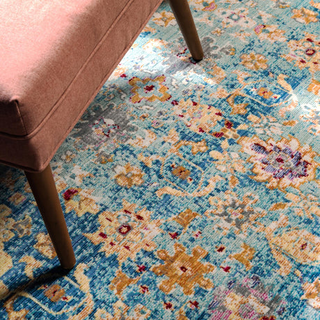 Blue 4' 1 x 6' 1 Austin Rectangle Area Rug 100% Polyester Durable Cotton Backing Living Dining Room Bedroom Office Vintage Decor Carpet for Sale at Rug Engine