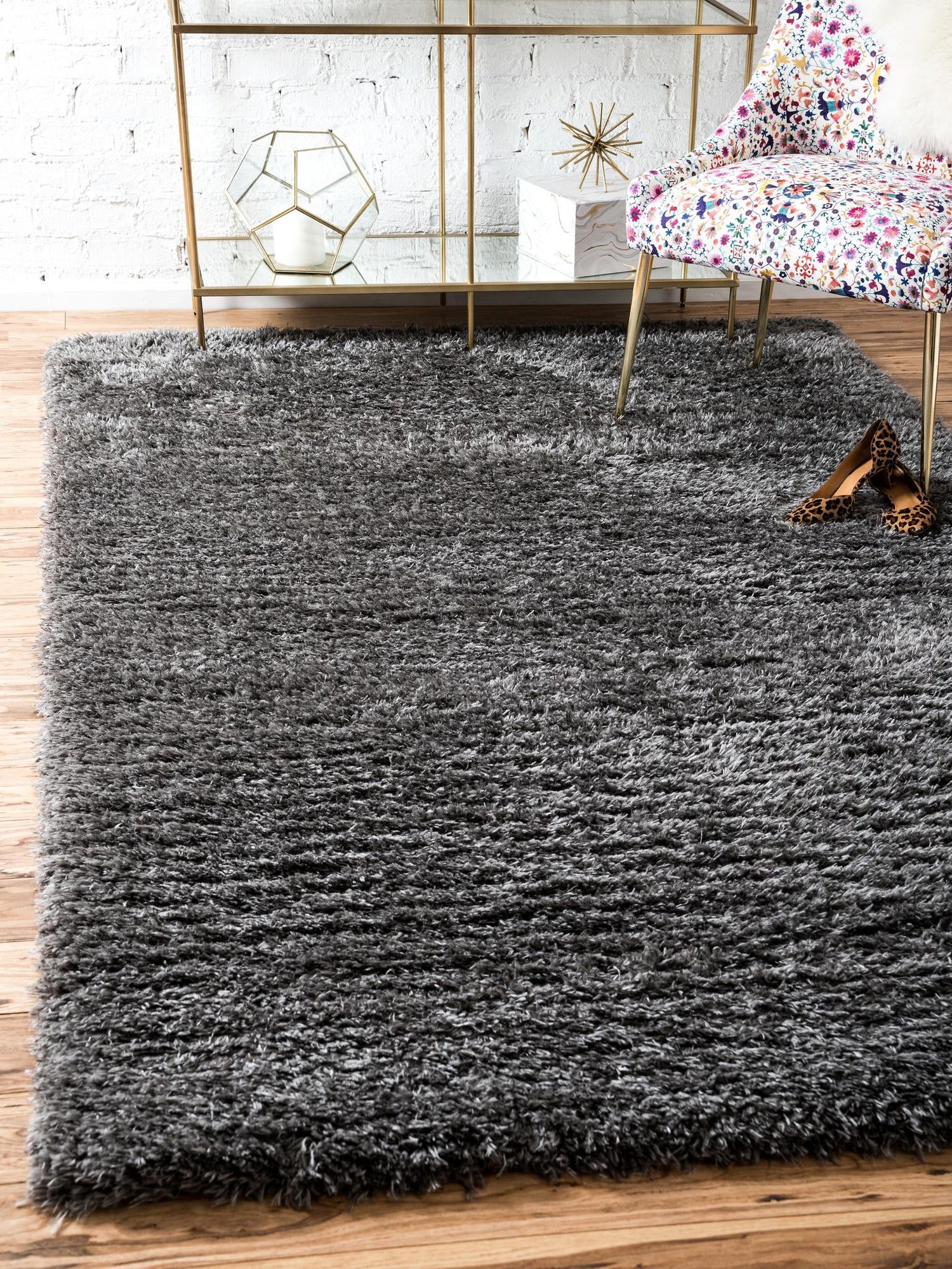 Slate 1' 4 x 1' 4 Marilyn Monroe Opulence Shag Sample Area Rug Thick Soft Touch Fluffy & Plush Shaggy Pile 100% Polyester Carpet for Living, Dining, Bedroom, Office for Sale at Rug Engine