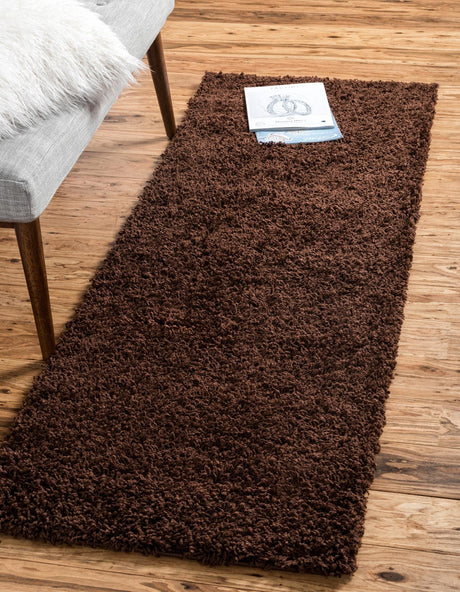 Chocolate Brown 2' 7 x 10' Solid Shag Runner Area Rug Thick Soft Touch Fluffy & Plush Shaggy Pile Durable Minimalist Carpet for Classic Interior Design for Sale at Rug Engine