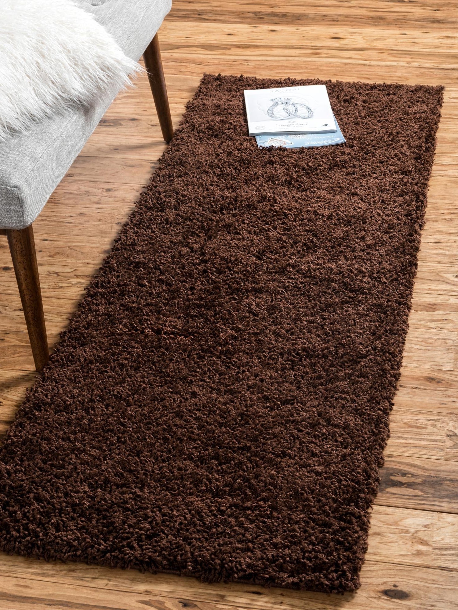 Chocolate Brown 2' 7 x 16' 5 Solid Shag Runner Area Rug Thick Soft Touch Fluffy & Plush Shaggy Pile Durable Minimalist Carpet for Classic Interior Design for Sale at Rug Engine