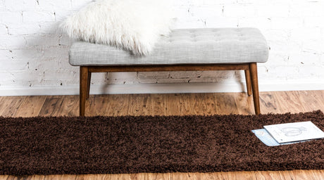 Chocolate Brown 2' 7 x 16' 5 Solid Shag Runner Area Rug Thick Soft Touch Fluffy & Plush Shaggy Pile Durable Minimalist Carpet for Classic Interior Design for Sale at Rug Engine