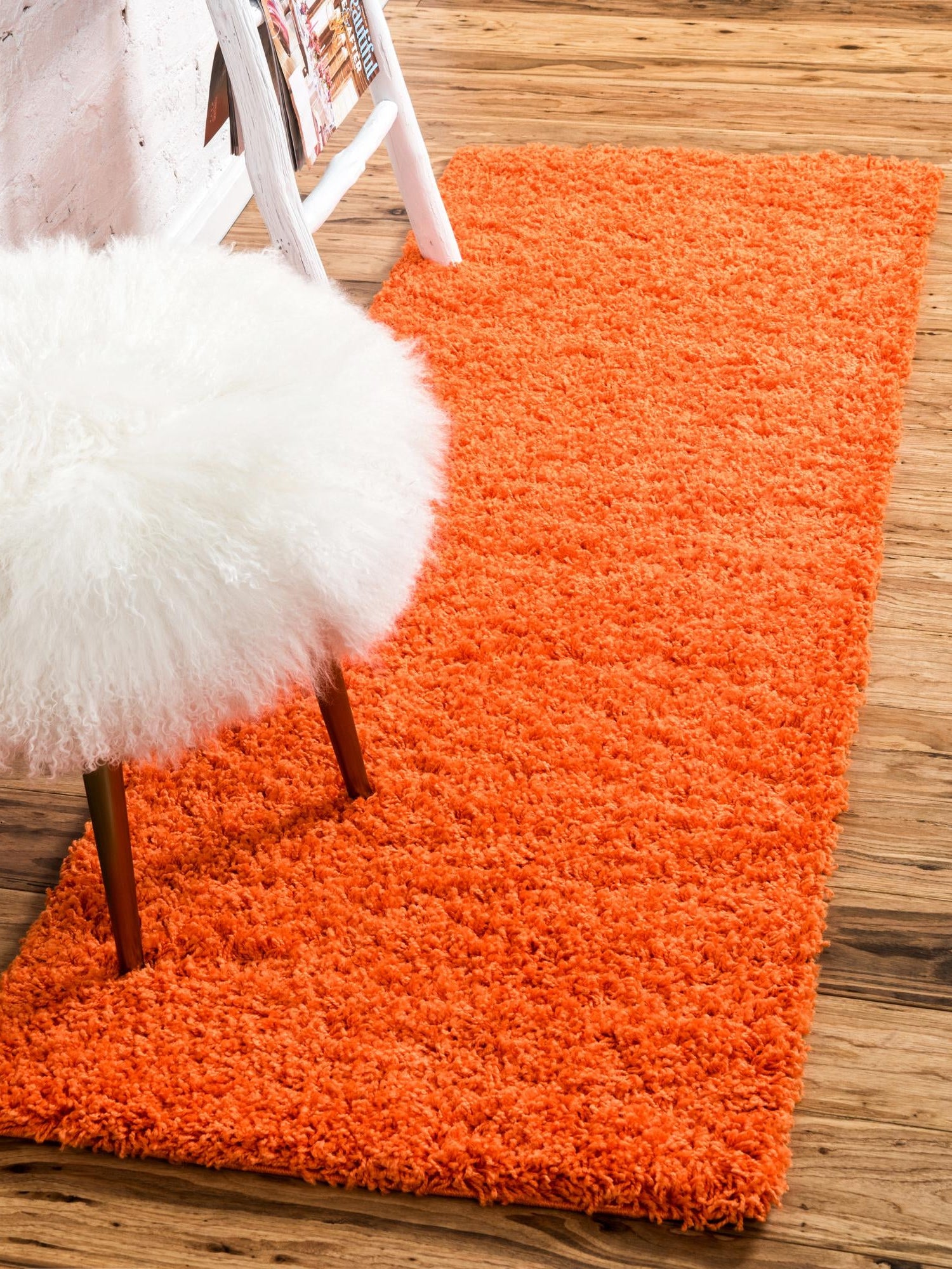 Tiger Orange 2' 7 x 10' Solid Shag Runner Area Rug Thick Soft Touch Fluffy & Plush Shaggy Pile Durable Minimalist Carpet for Classic Interior Design for Sale at Rug Engine
