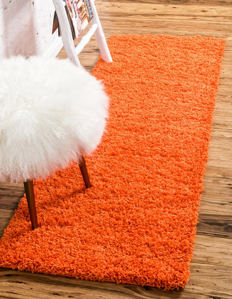 Tiger Orange 2' 7 x 16' 5 Solid Shag Runner Area Rug Thick Soft Touch Fluffy & Plush Shaggy Pile Durable Minimalist Carpet for Classic Interior Design for Sale at Rug Engine
