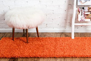 Tiger Orange 2' 6 x 16' 5 Solid Shag Runner Rug