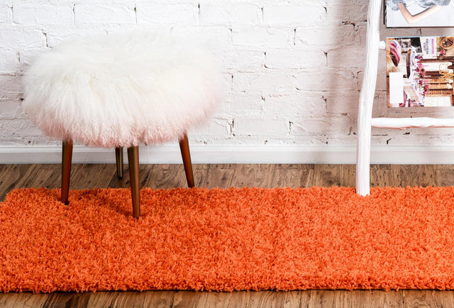 Tiger Orange 2' 6 x 16' 5 Solid Shag Runner Rug