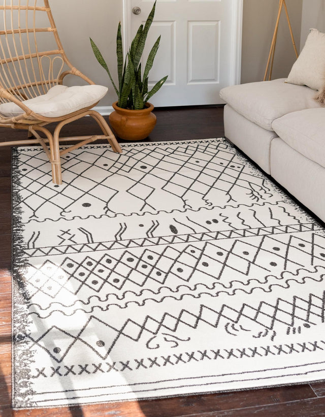Beige 7' 1 x 10' Fez Rectangle Area Rug Geometric 100% Polypropylene Easy Clean Stain Resistant Carpet for Living, Dining, Office, Dorms for Sale at Rug Engine