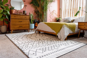 Beige 7' 1 x 10' Fez Rectangle Area Rug Geometric 100% Polypropylene Easy Clean Stain Resistant Carpet for Living, Dining, Office, Dorms for Sale at Rug Engine