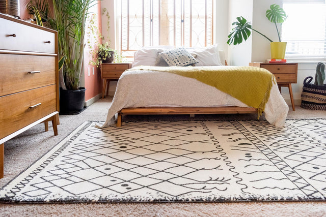 Beige 7' 1 x 10' Fez Rectangle Area Rug Geometric 100% Polypropylene Easy Clean Stain Resistant Carpet for Living, Dining, Office, Dorms for Sale at Rug Engine