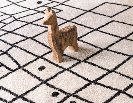 Beige 7' 1 x 10' Fez Rectangle Area Rug Geometric 100% Polypropylene Easy Clean Stain Resistant Carpet for Living, Dining, Office, Dorms for Sale at Rug Engine