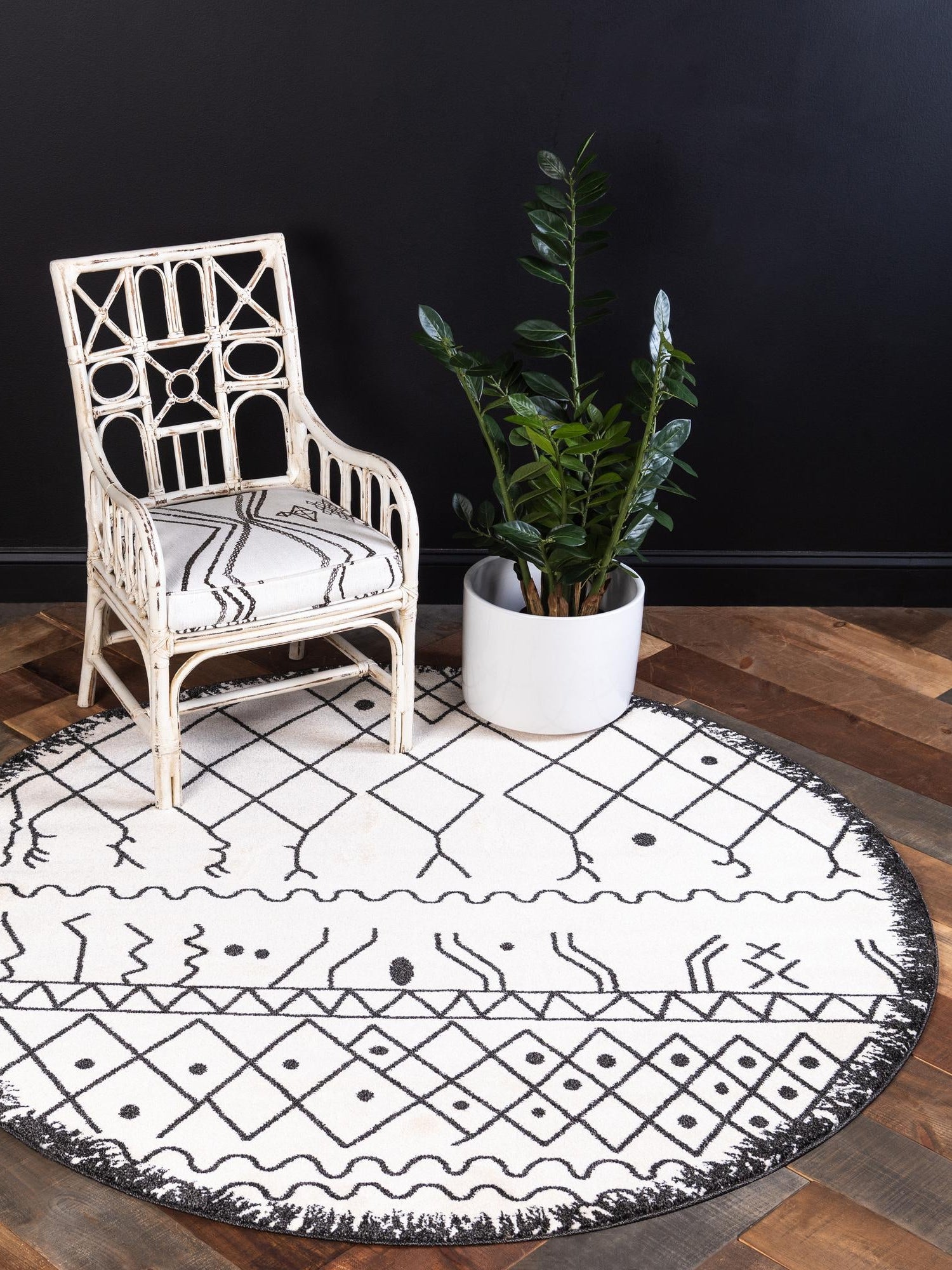 Beige 6' 1 x 6' 1 Fez Round Area Rug Geometric 100% Polypropylene Easy Clean Stain Resistant Carpet for Living, Dining, Office, Dorms for Sale at Rug Engine