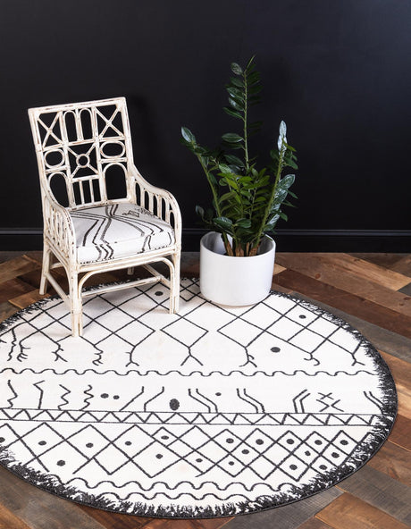 Beige 6' 1 x 6' 1 Fez Round Area Rug Geometric 100% Polypropylene Easy Clean Stain Resistant Carpet for Living, Dining, Office, Dorms for Sale at Rug Engine