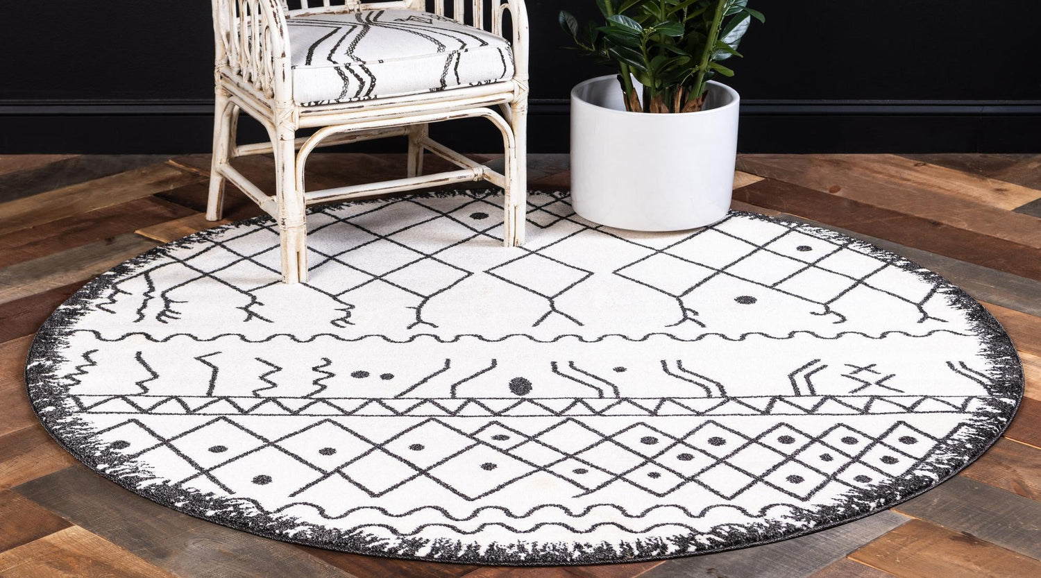 Beige 6' 1 x 6' 1 Fez Round Area Rug Geometric 100% Polypropylene Easy Clean Stain Resistant Carpet for Living, Dining, Office, Dorms for Sale at Rug Engine