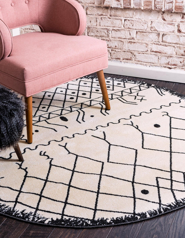 Beige 3' 3 x 3' 3 Fez Round Area Rug Geometric 100% Polypropylene Easy Clean Stain Resistant Carpet for Living, Dining, Office, Dorms for Sale at Rug Engine