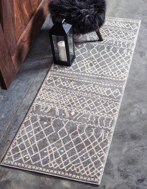 Gray 2' 7 x 10' Fez Runner Area Rug Geometric 100% Polypropylene Easy Clean Stain Resistant Carpet for Living, Dining, Office, Dorms for Sale at Rug Engine