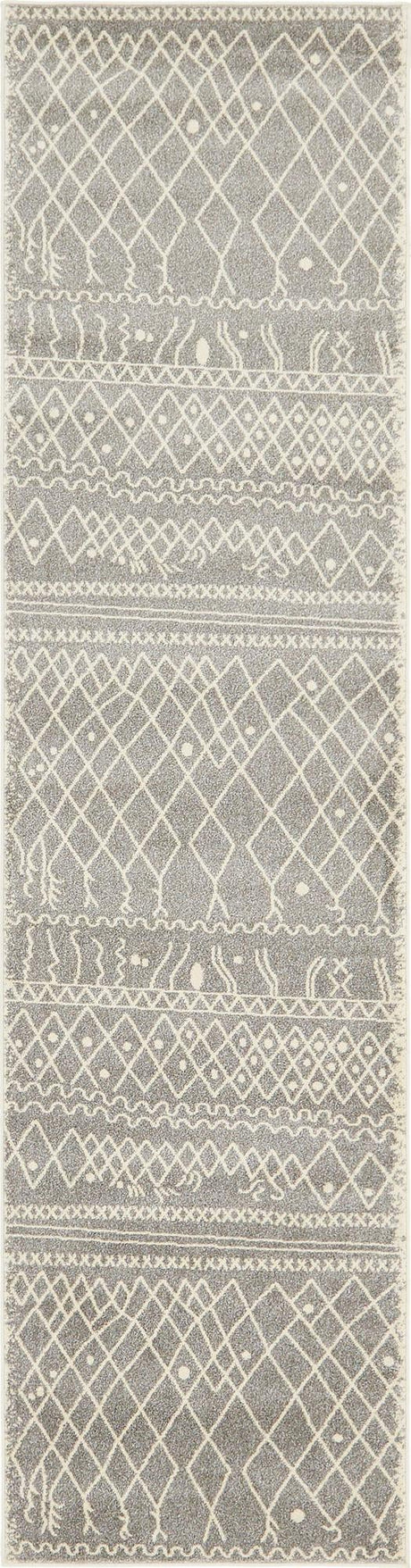 Gray 2' 7 x 10' Fez Runner Area Rug Geometric 100% Polypropylene Easy Clean Stain Resistant Carpet for Living, Dining, Office, Dorms for Sale at Rug Engine
