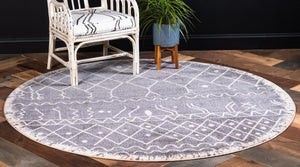 Gray 3' 3 x 3' 3 Fez Round Area Rug Geometric 100% Polypropylene Easy Clean Stain Resistant Carpet for Living, Dining, Office, Dorms for Sale at Rug Engine