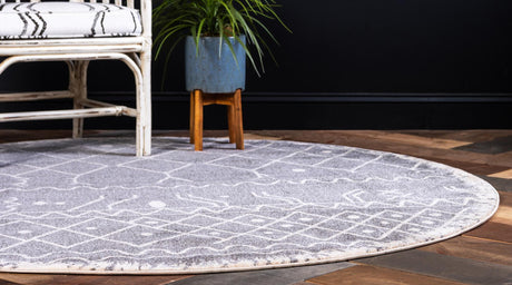 Gray 3' 3 x 3' 3 Fez Round Area Rug Geometric 100% Polypropylene Easy Clean Stain Resistant Carpet for Living, Dining, Office, Dorms for Sale at Rug Engine