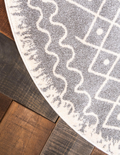 Gray 8' x 8' Fez Round Area Rug Geometric 100% Polypropylene Easy Clean Stain Resistant Carpet for Living, Dining, Office, Dorms for Sale at Rug Engine