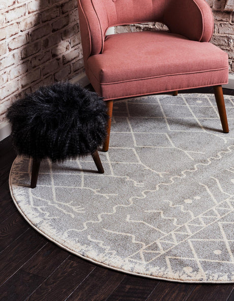 Gray 8' x 8' Fez Round Area Rug Geometric 100% Polypropylene Easy Clean Stain Resistant Carpet for Living, Dining, Office, Dorms for Sale at Rug Engine