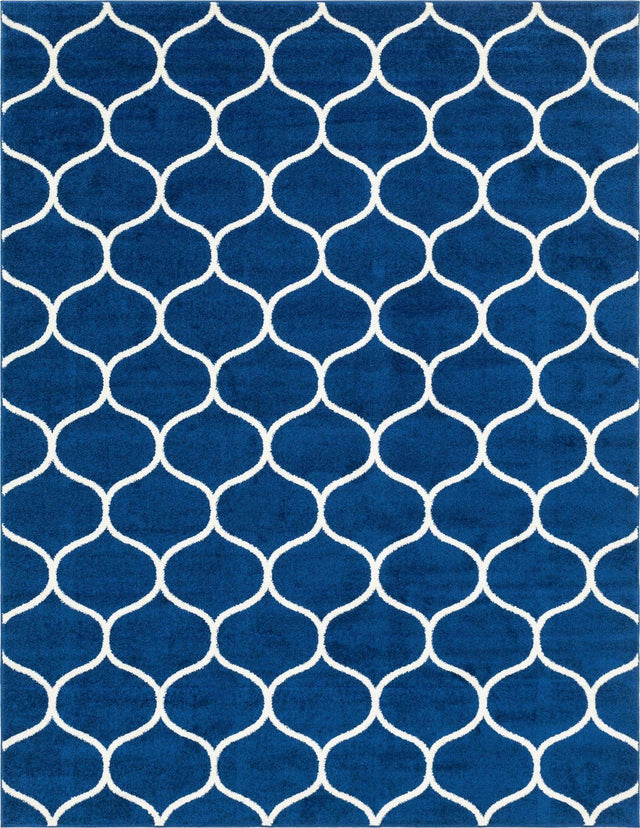 Navy Blue 7' 10 x 10' Trellis Frieze Rectangle Area Rug Geometric Modern Unique Stain Resistant Easy Clean Carpet for Living, Dining, Bedrooms, Office for Sale at Rug Engine