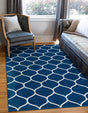 Navy Blue 5' 3 x 8' Trellis Frieze Rectangle Area Rug Geometric Modern Unique Stain Resistant Easy Clean Carpet for Living, Dining, Bedrooms, Office for Sale at Rug Engine