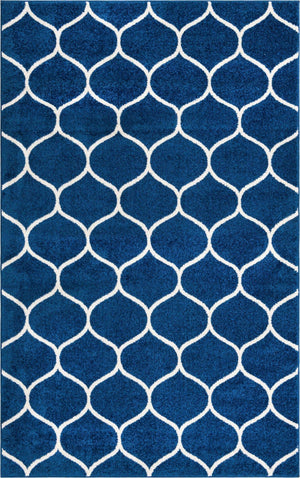 Navy Blue 5' 3 x 8' Trellis Frieze Rectangle Area Rug Geometric Modern Unique Stain Resistant Easy Clean Carpet for Living, Dining, Bedrooms, Office for Sale at Rug Engine