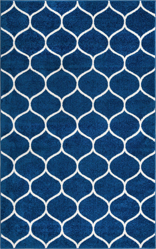Navy Blue 5' 3 x 8' Trellis Frieze Rectangle Area Rug Geometric Modern Unique Stain Resistant Easy Clean Carpet for Living, Dining, Bedrooms, Office for Sale at Rug Engine