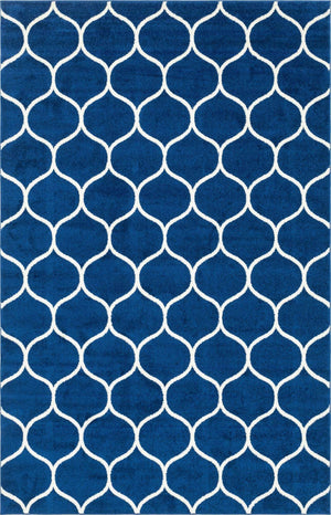 Navy Blue 4' 1 x 6' 1 Trellis Frieze Rectangle Area Rug Geometric Modern Unique Stain Resistant Easy Clean Carpet for Living, Dining, Bedrooms, Office for Sale at Rug Engine