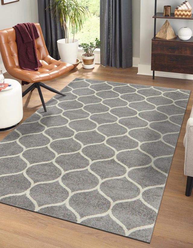 Light Gray 4' 1 x 6' 1 Trellis Frieze Rectangle Area Rug Geometric Modern Unique Stain Resistant Easy Clean Carpet for Living, Dining, Bedrooms, Office for Sale at Rug Engine