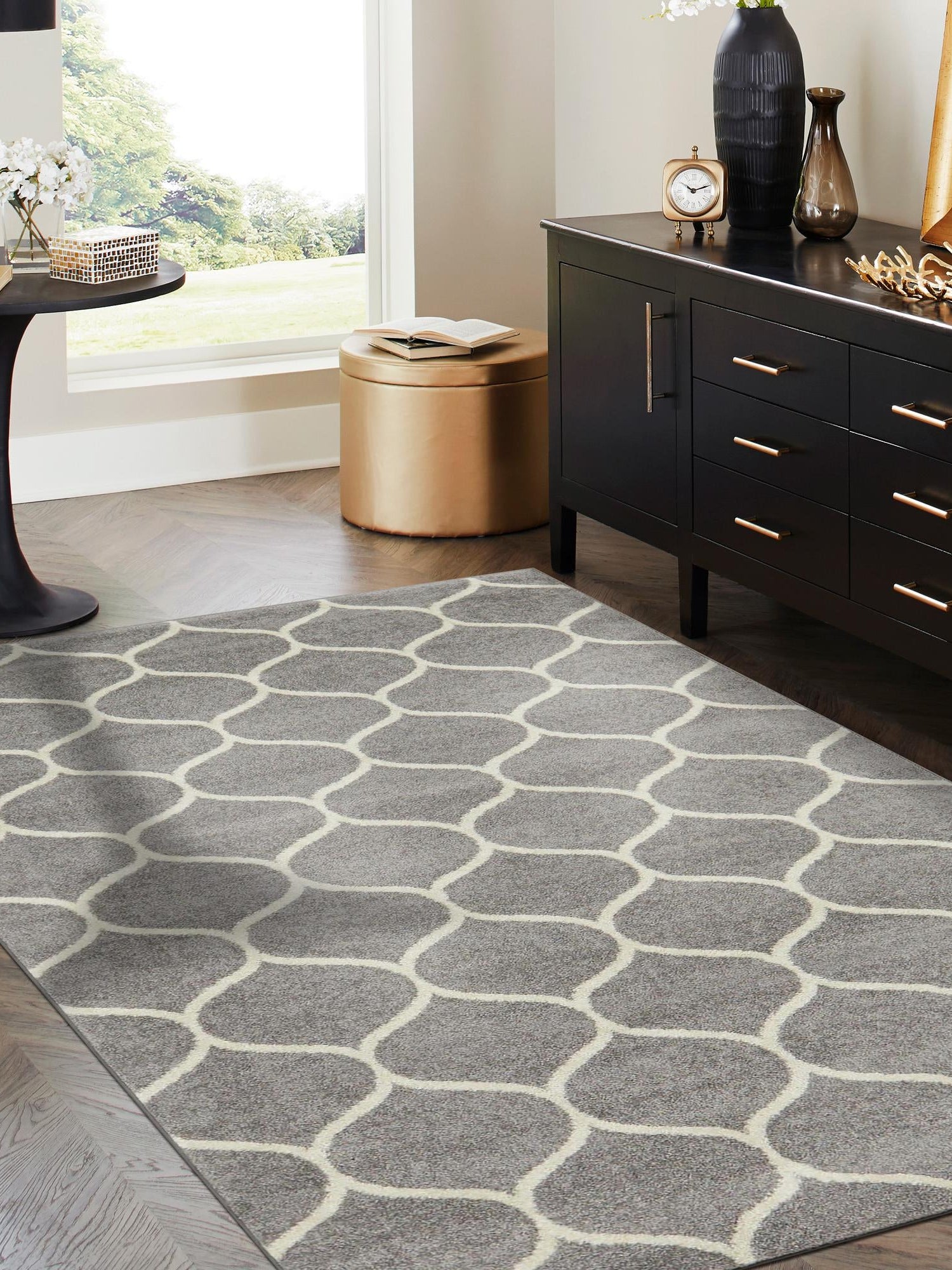 Light Gray 7' 10 x 10' Trellis Frieze Rectangle Area Rug Geometric Modern Unique Stain Resistant Easy Clean Carpet for Living, Dining, Bedrooms, Office for Sale at Rug Engine